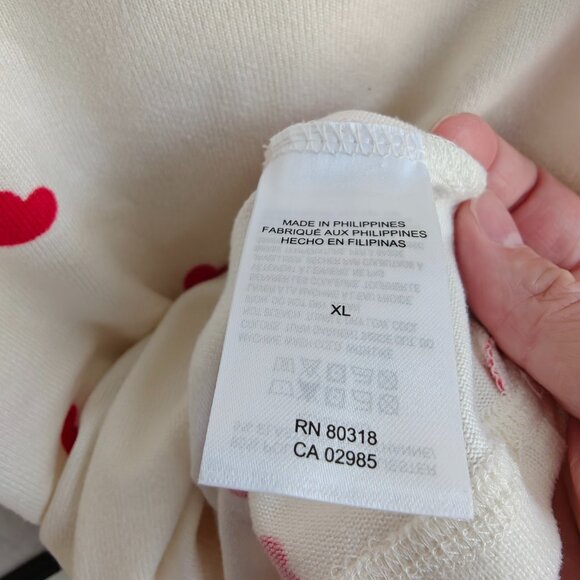 Lucky Brand Broken Hearts Sweatshirt Cream and Red XL Scrunch Detail Lightweight - Picture 7 of 8